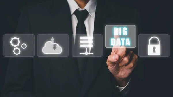 Big Data Concept Person Hand Touching Big Data Icon Screen — Stock Photo, Image