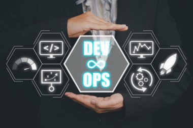 DevOps konsepti, VR ekranında DevOps simgesi, Metodoloji geliştirme işlemleri agil programlama teknolojisi. konsept.