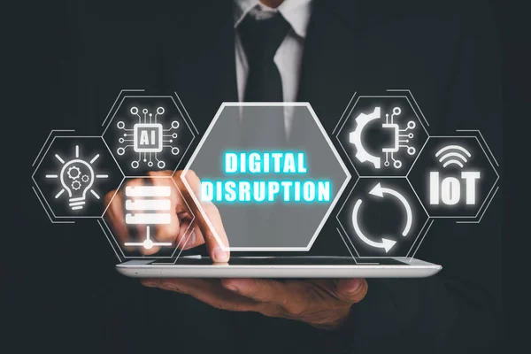 Digital Disruption Konzept Business Hand Mit Tablet Mit Digital Disruption — Stockfoto