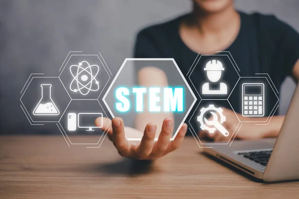 Stem Concept Science Technology Engineering Mathematics Business Person Hand Holding — Stock Photo, Image