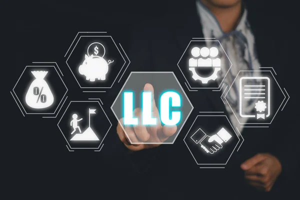 stock image Limited Liability Company (LLC) Business Concept, Person hand touching limited liability company icon on virtual screen.