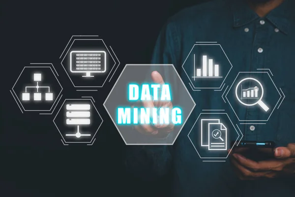 Data Mining Business Organization Businessman Hand Touching Data Mining Icon — Stockfoto
