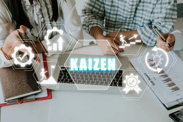 Kaizen Concept Business Person Team Working Analyzing Financial Data Kaizen — Stok fotoğraf