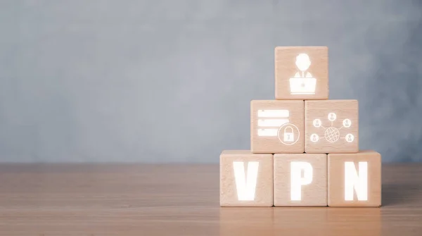 Vpn Virtual Private Network Protocol Konzept Holzblock Auf Dem Schreibtisch — Stockfoto