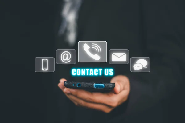 Kontaktieren Sie Uns Oder Kundendienst Hotline Menschen Verbinden Person Hand — Stockfoto