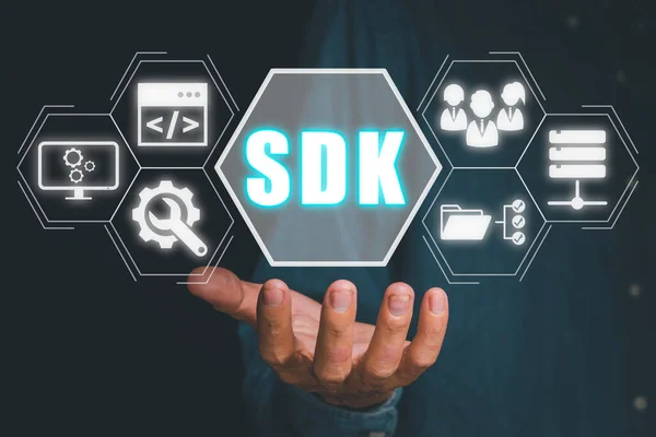 Sdk Software Development Kit Programmiersprache Technologie Konzept Person Hält Sdk — Stockfoto