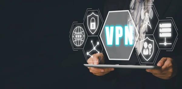 Vpn Virtual Private Network Protocol Konzept Mann Hand Mit Digitalem — Stockfoto