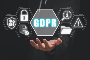 GDPR, Genel Veri Koruma Düzenleme Konsepti, Sanal ekranda Veri Koruma Düzenleme ikonu, Siber Güvenlik ve Gizlilik.