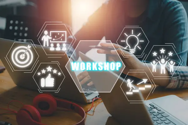 Workshop Concept Business Team Werkt Aan Laptop Computer Met Workshop — Stockfoto