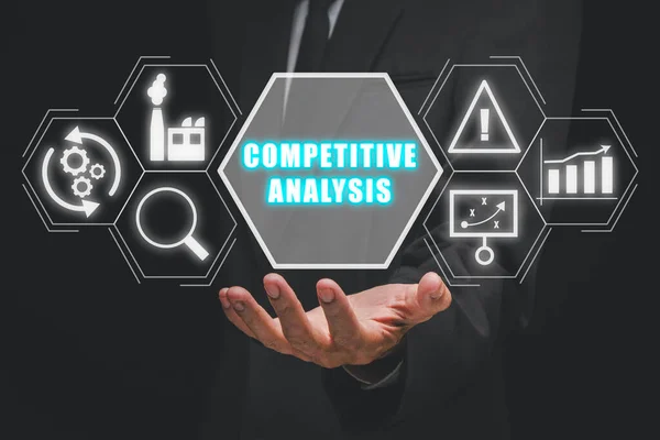 Competitive Analysis Concept Businessman Hand Holding Competitive Analysis Icon Virtual — Stock Photo, Image
