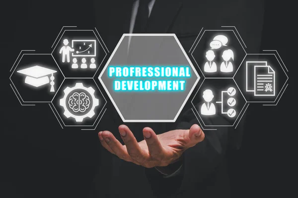 Profressional Development Concept Businessman Hand Holding Profressional Development Icon Virtual — Stock Photo, Image