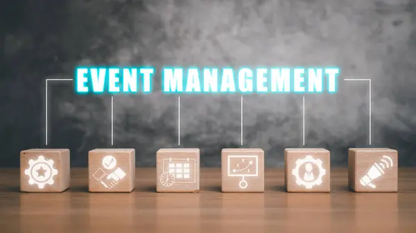 Eventmanagement Konzept Holzblock Auf Dem Schreibtisch Mit Eventmanagement Symbol Auf — Stockfoto