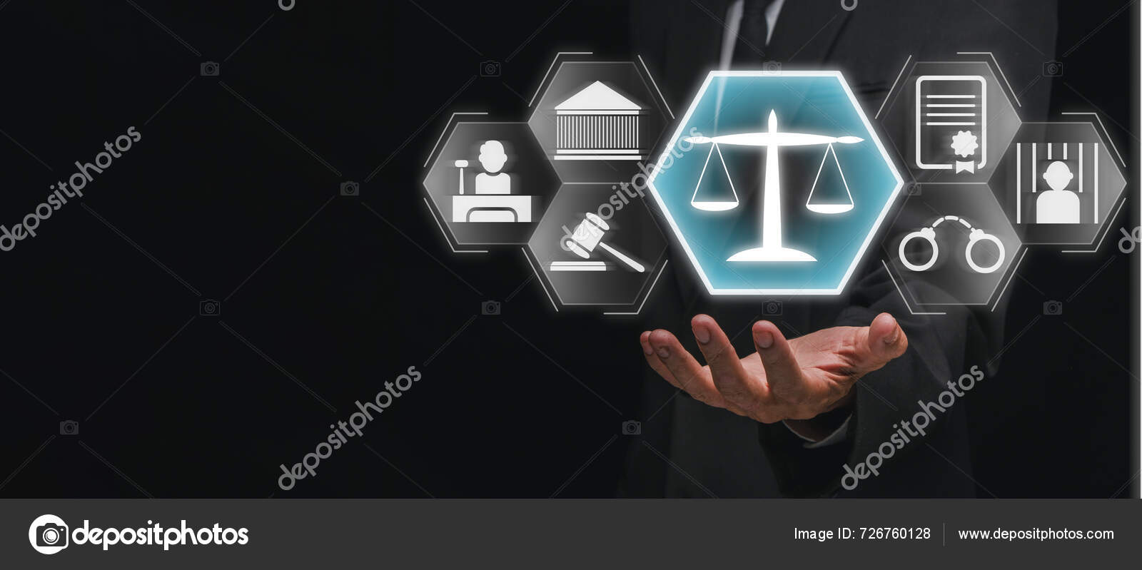 Digital Interface Displaying Justice Law Icons Including Scales Gavel ...