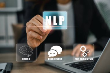 Dijital simgelerle Nöro Dilbilimsel Programının görsel temsili ve bir iş ortamında insan etkileşimi.