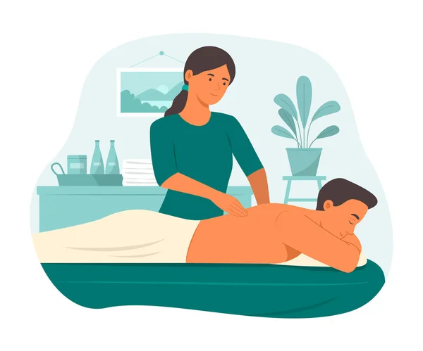 Man Relaxing Body Massage Treatment Spa Salon — Stock Vector