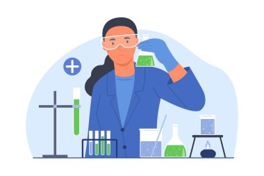 Kadın Bilimadamı Matara Tüpleriyle Bazı Kimyasal Testler Yapıyor