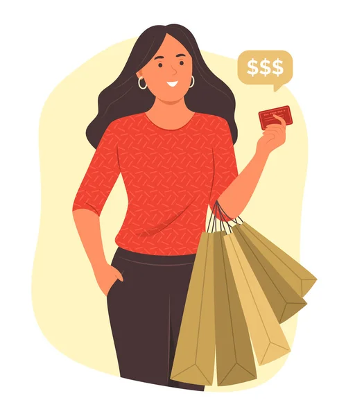 Kadın Alışveriş Kavramının Zevkini Çıkartıyor — Stok Vektör