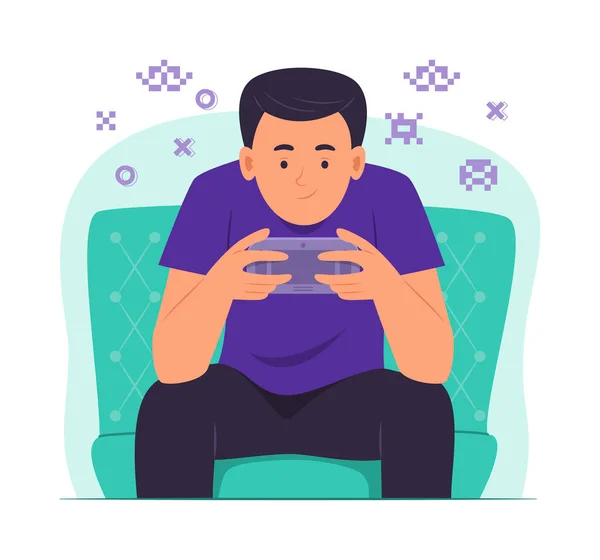 stock vector Teenage Boy Enjoy Playing Gaming Console Concept Illustration