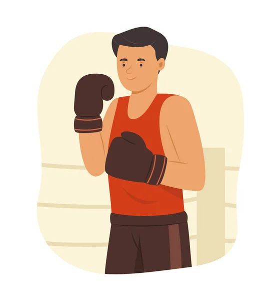 Молодой Человек Боксёрских Перчатках Иллюстрации Концепции Бокса — стоковый вектор