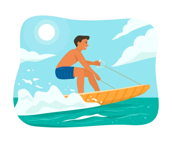 Homme Jouant Planche Surf Électrique Saison Estivale — Image vectorielle