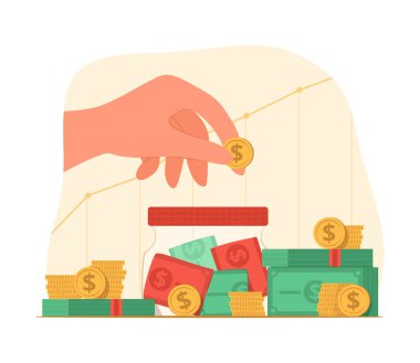 Tasarruf Kavanozu İllüstrasyonuyla Para Biriktirmek İçin İnsan El Tutma Parası