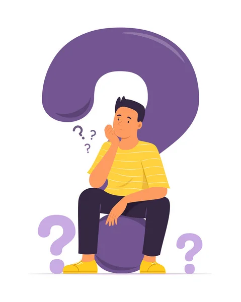 Man Thinking Sitting Big Pergunta Mark Concept Ilustração —  Vetores de Stock