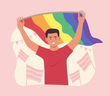 Neşeli Gay Adam LGBT Gökkuşağı Bayrağını Tutuyor Gay Gurur Kutlama Resimleri