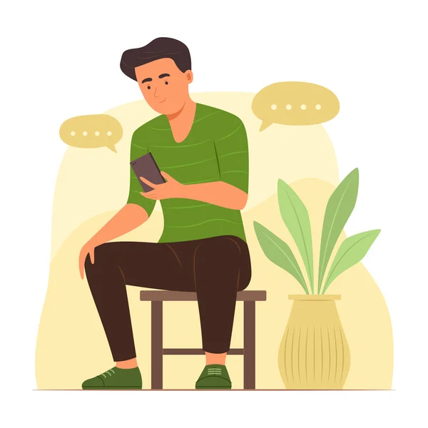 Человек Сидящий Стуле Болтающий Иллюстрации Концепции Мобильного Телефона — стоковый вектор