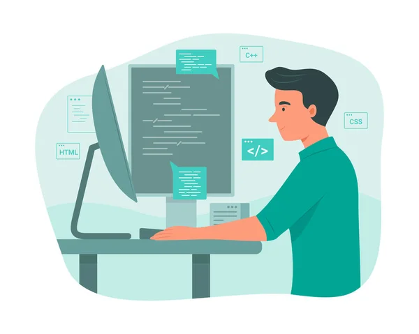 stock vector Programmer Man Process Coding for Software Development Concept Illustration