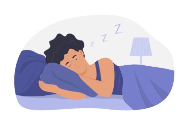 Woman Sleeping in Bed at Night clipart