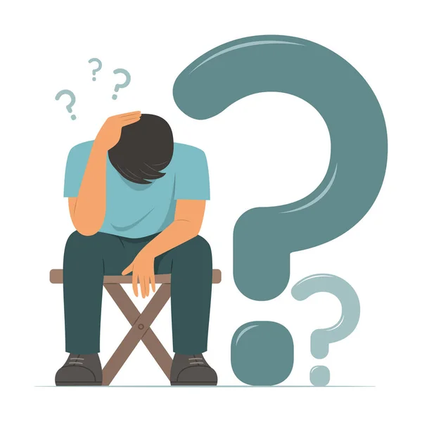Man Sitting Chair Thinking Questions Conceito Ilustração — Vetor de Stock