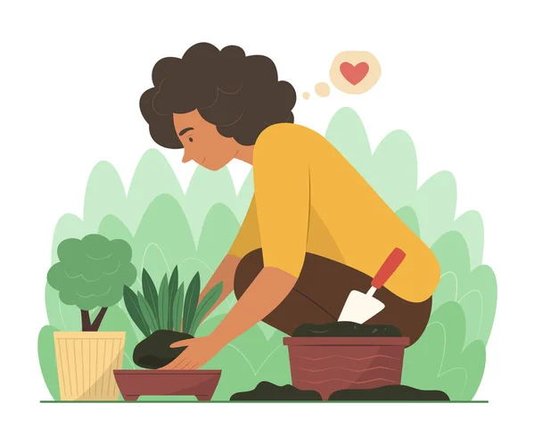 Arka bahçedeki saksıya Ağaç Diken Kadın