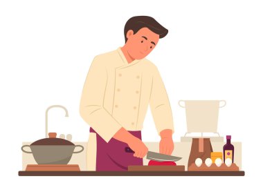 Şef Adam Yemek Pişirmek İçin Et Kesiyor