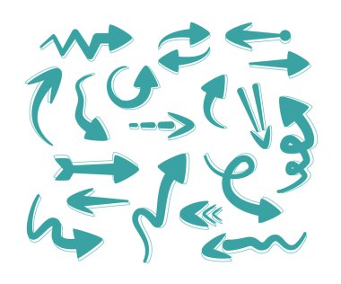 El Çizimi Ok Simgeleri Düz Tasarım Elemanı için Ayarlandı