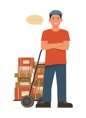 Sevkiyat Tasviri için Paket Kutuları ile Teslimatçı ve Trolley