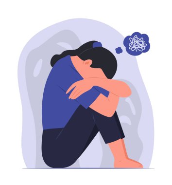 Ruh Sağlığı İllüstrasyonu İçin Mutsuz Kadın Depresyonu Hissediyor