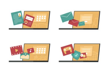 Uygulama Sembolleri Teknoloji İllüstrasyonlu Dizüstü Bilgisayar seti