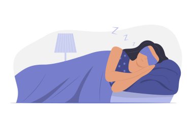 Gece Yatağında Maske Giyen ve Uyuyan Kadın Çizimi