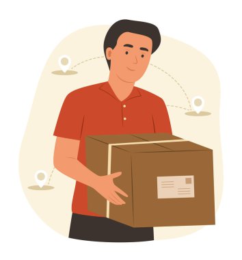 Teslimatçı, Nakliye Kavramı İllüstrasyonu Paket Kutusunu Tutuyor