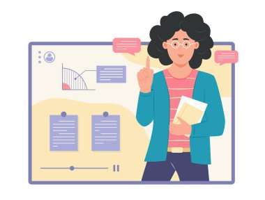 Çevrimiçi Eğitim ve Öğrenim İllüstrasyonuna Eğitim Veren Öğretmen Man