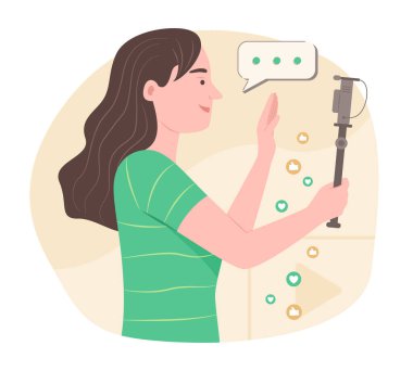 İçerik Oluşturucu Kadın Sosyal Medya İllüstrasyonunda Dijital İçerik Video Çekimi