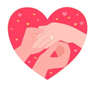 Couple of Human Hands Wear a Engagement Ring for Love, Marriage and Valentine's Day Concept Illustration clipart