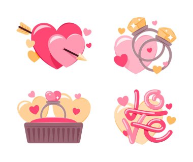 Sevgililer Günü için Aşk Rozetleri Serisi İllüstrasyon Kek Sanatı