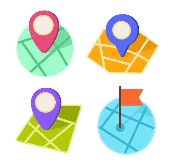 Grafik Tasarım Elemanı Clip Sanatı için Çeşitli Renkli Konum İşareti Sembol Rozetleri