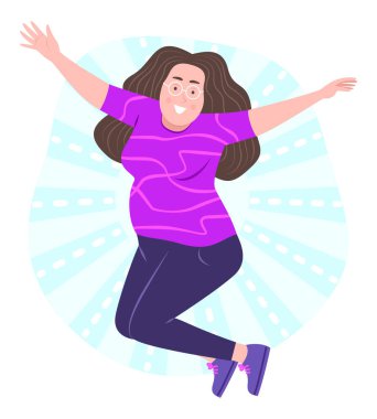 Şişman Kadın Vücut Şeklinde Tatmin Olmak İçin Mutlu Olmak İçin Zıplayan Clip Sanatı