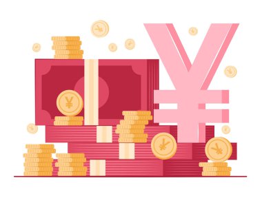Çin Yuan Para ve Para Yığını Mali, Tasarruf ve Yatırım İllüstrasyonu için Para Sembolü