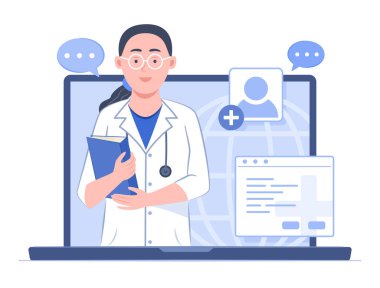 Telemedicine Technology and Health Illustration aracılığıyla Sağlık Kontrolü için Tıbbi Formda Kadın Doktor