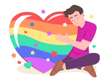 Gay Adam Gökkuşağı Bayrağını Renkli Kucaklayan İri Yürekli LGBT Gay Gurur Kutlama Resimleri