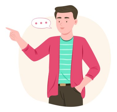 Boşluk Resmini Kopyalamak için Boşluk Alanı Konuşan ve Gösteren Genç Adam