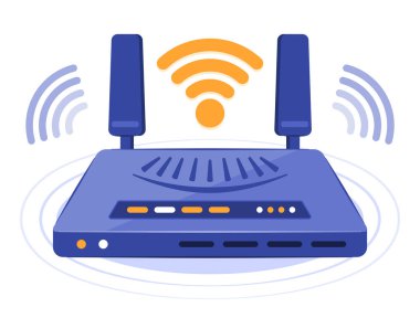 Wifi Router Modemi İnternet ve Kablosuz Bağlantı Teknolojisi Çizim Sanatı Kablosuz Sinyali İletiyor